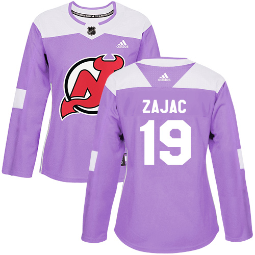 Adidas Devils #19 Travis Zajac Purple Authentic Fights Cancer Women's Stitched NHL Jersey - Click Image to Close